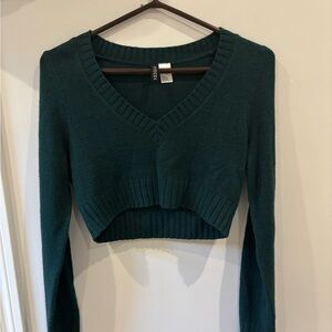 H&M Deep Teal V-Neck Cropped Sweater